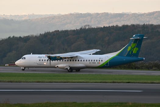 Aer Lingus ATR 72 ready for takeoff at Bristol Airport during daytime.