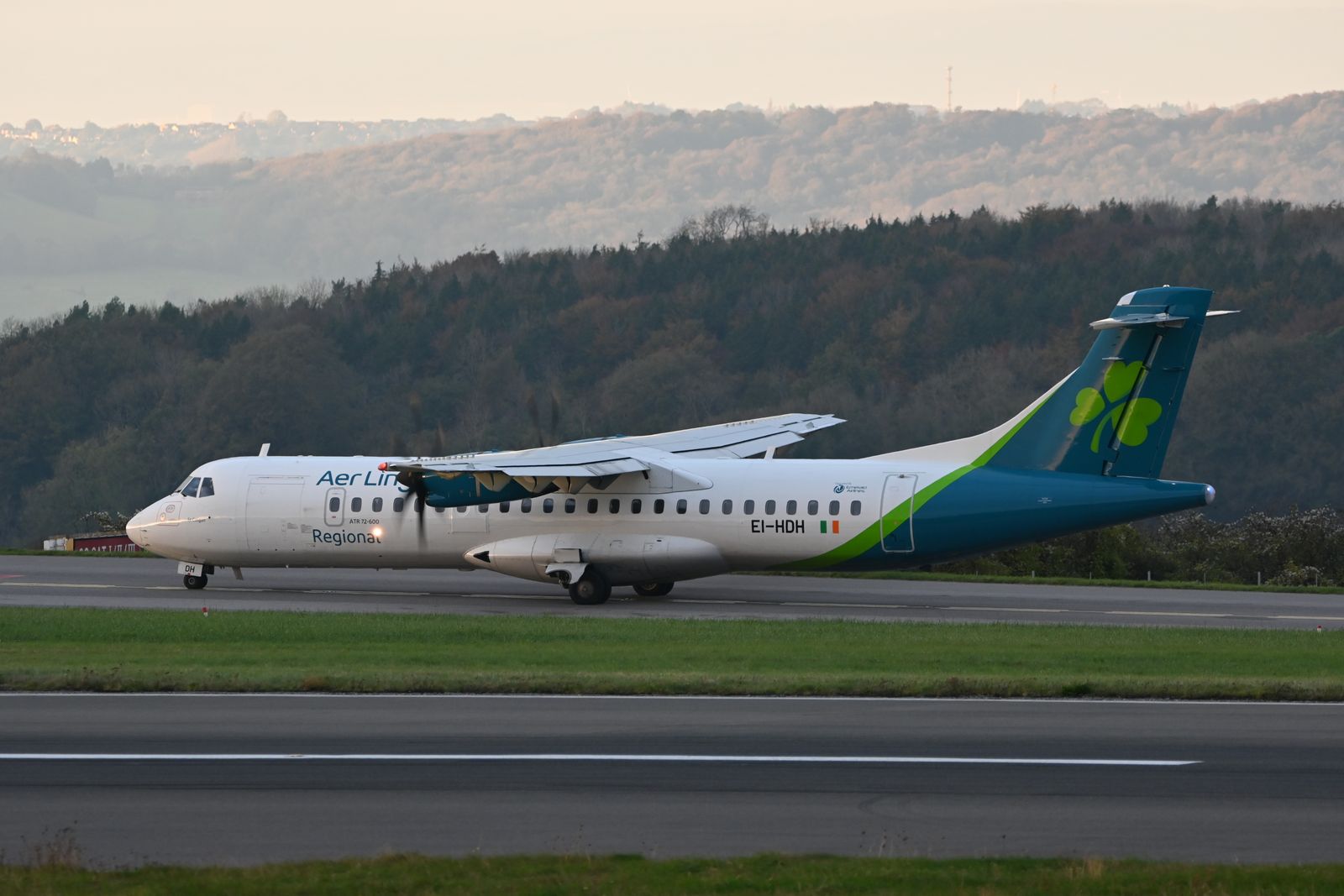 Aer Lingus ATR 72 ready for takeoff at Bristol Airport during daytime