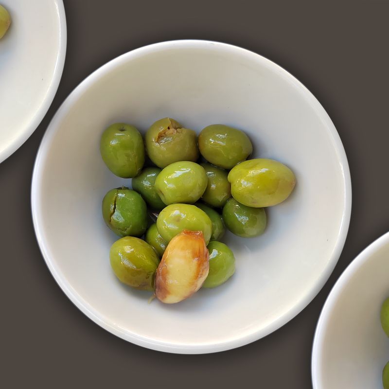 Charred Green Olive and Crispy Garlic Oil Orzo