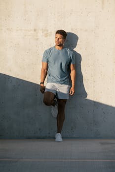 Man in athletic wear leans against concrete wall in outdoor setting, Austin, Texas.