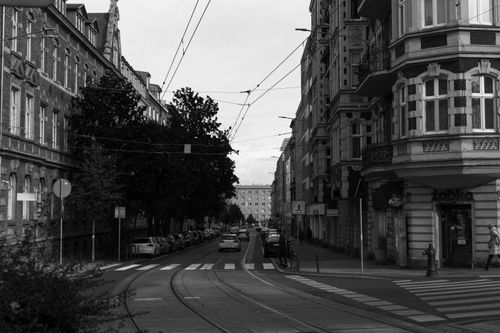 Free Black and white street view of historic architecture in Poznań, Poland. Stock Photo