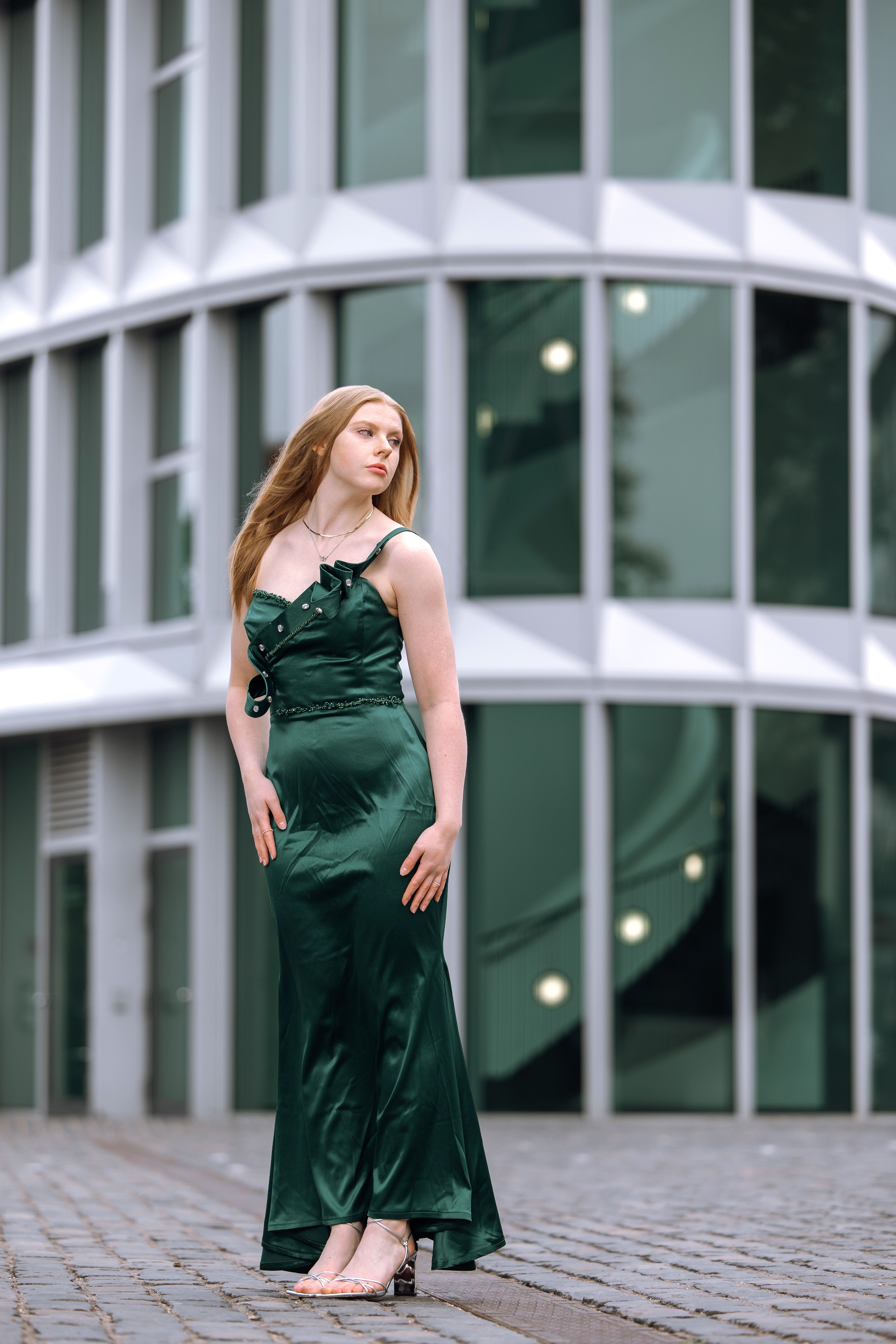 Elegant Woman in Green Dress in Frankfurt  Free Stock Photo