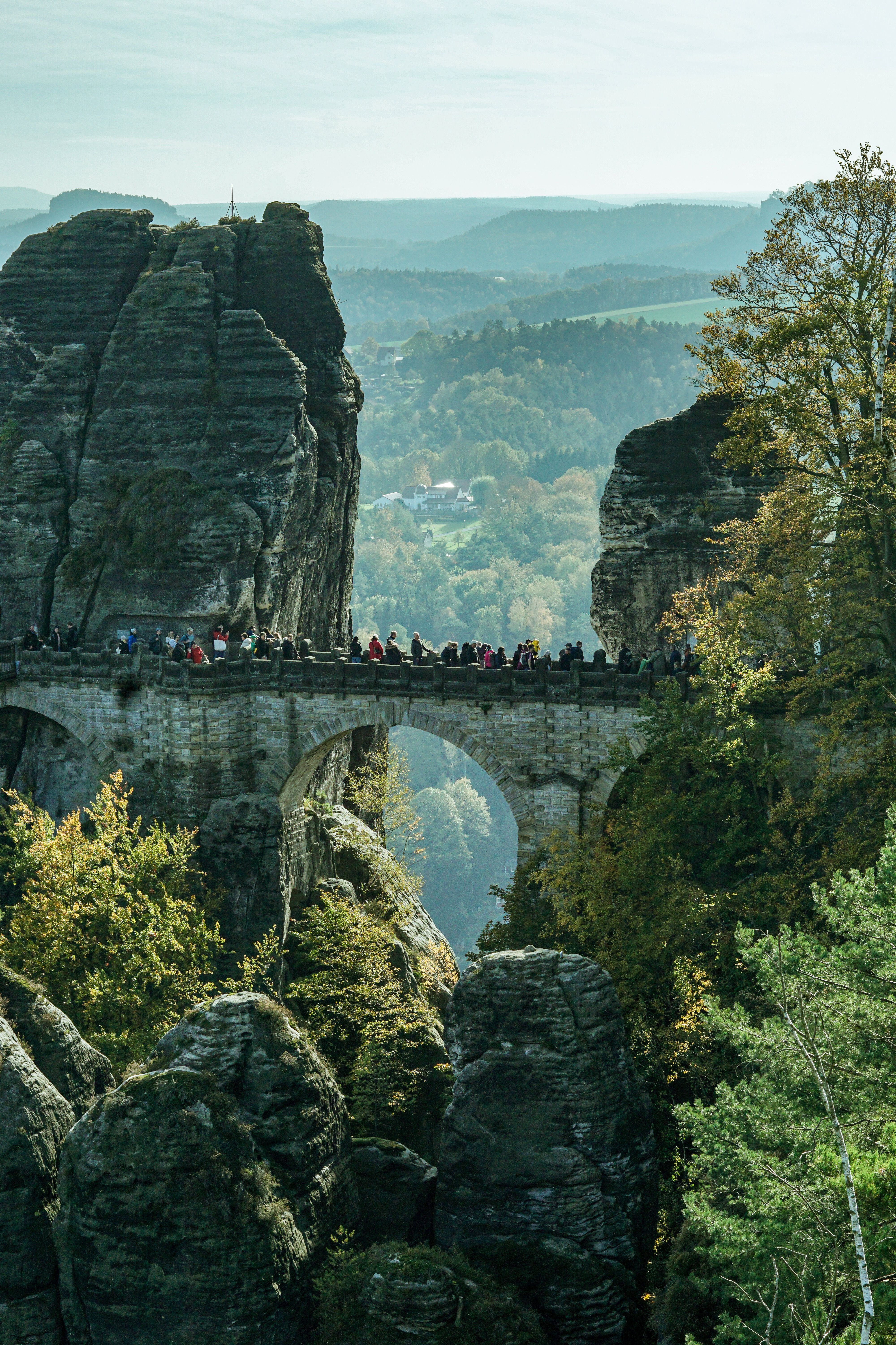 scenic-view-of-bastei-bridge-in-autumn-free-stock-photo