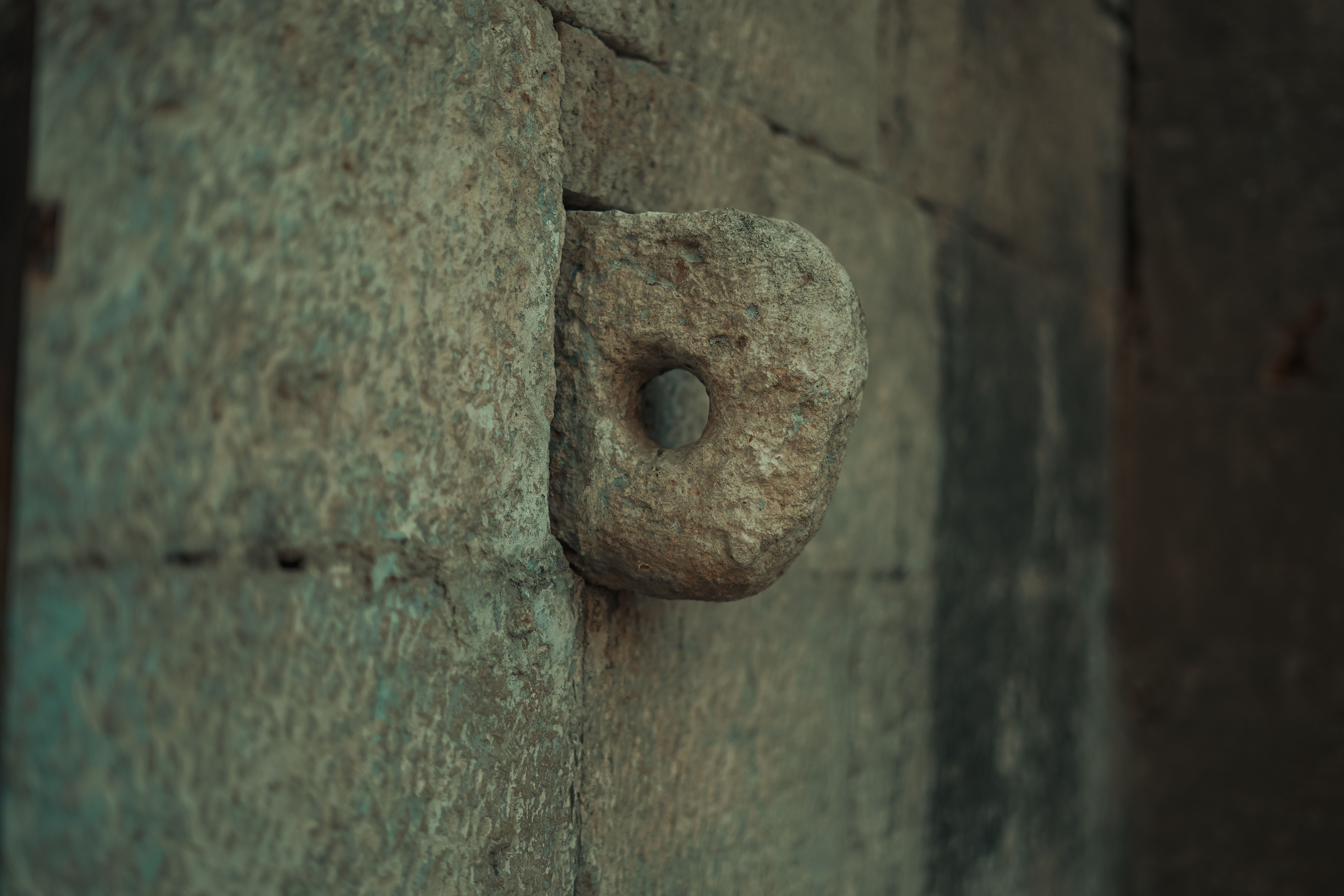 Ancient stone wall with circular knob, Cabo Verde