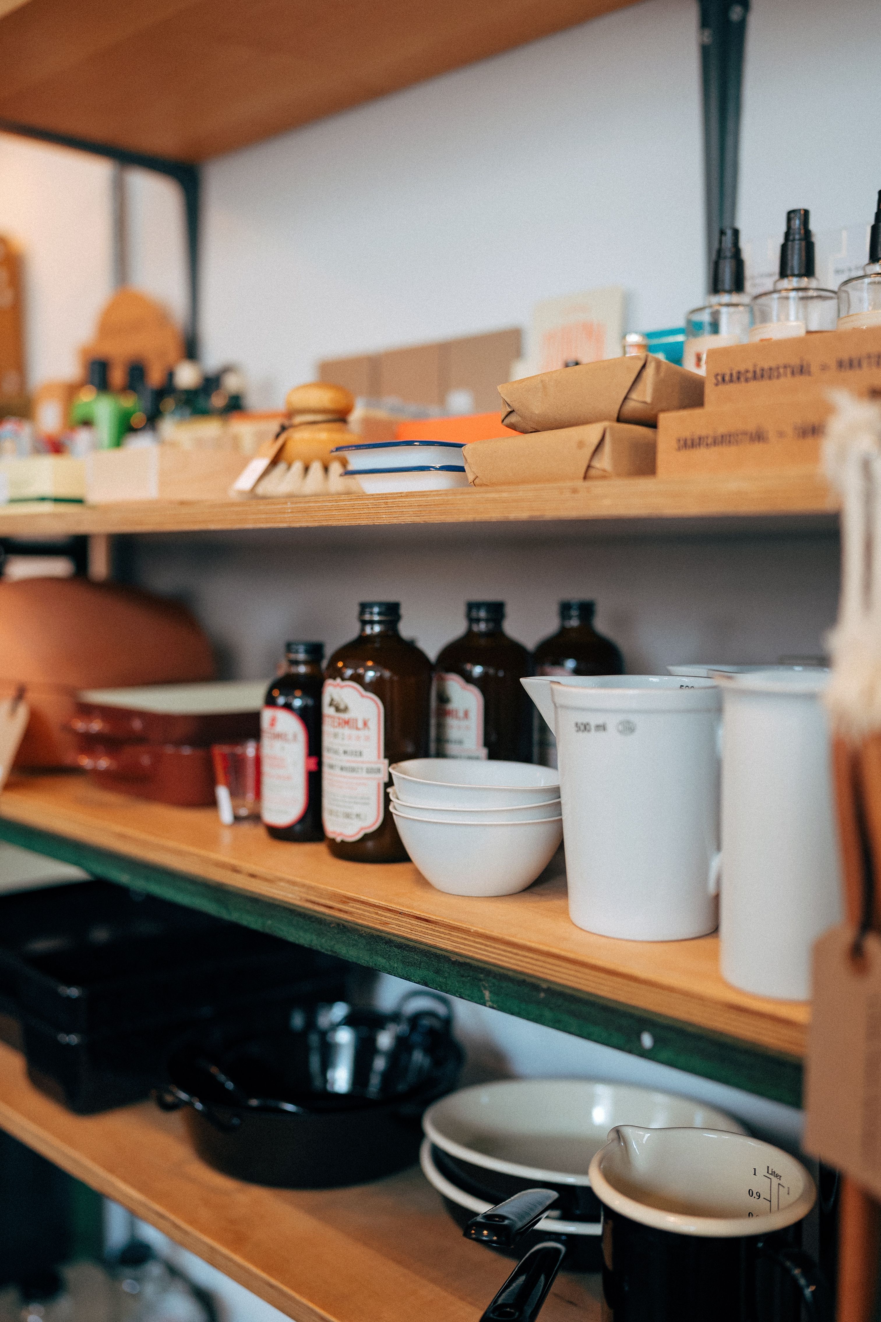 Simple organized shelves representing a low maintenance minimalist home system
