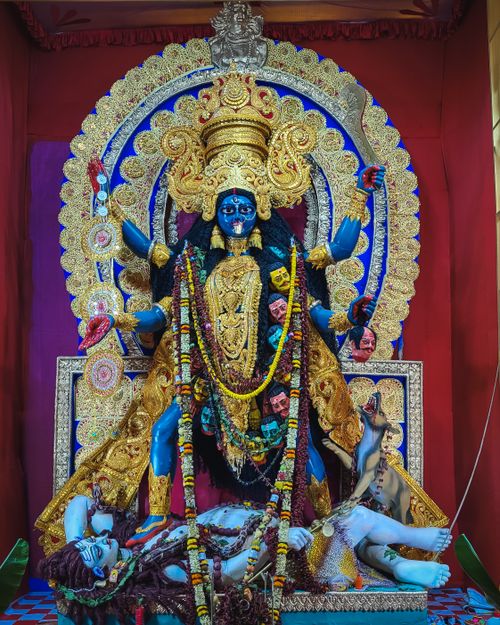 Free Intricate idol of Goddess Kali displayed at a festival in Kolkata, India. Stock Photo