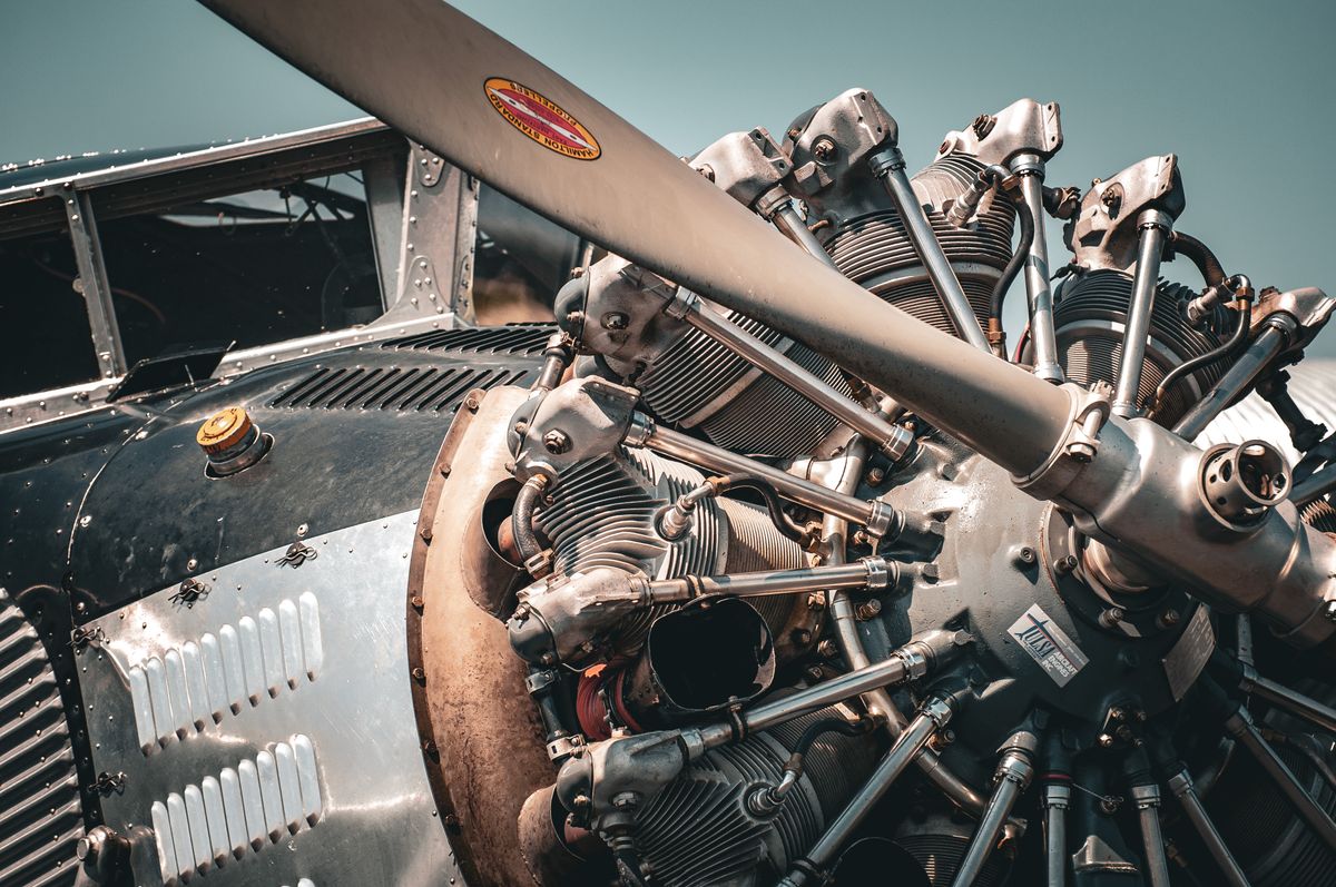 close-up of vintage aircraft engine and propeller — vintage aircraft maintenance