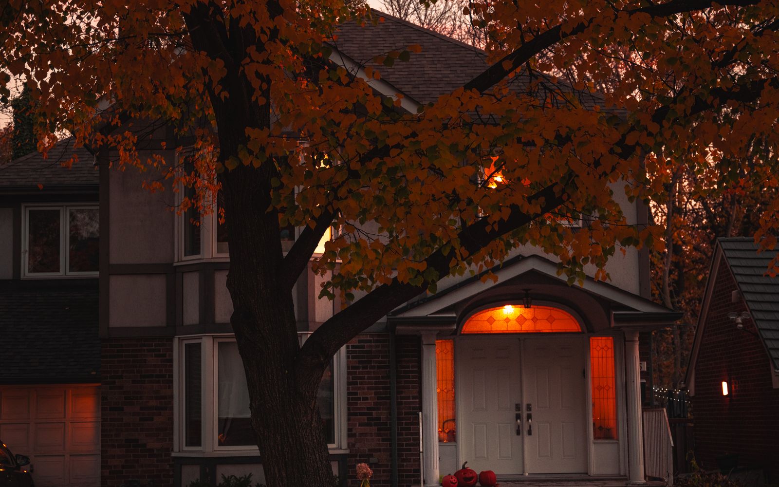 A home exterior during a seasonal transition
