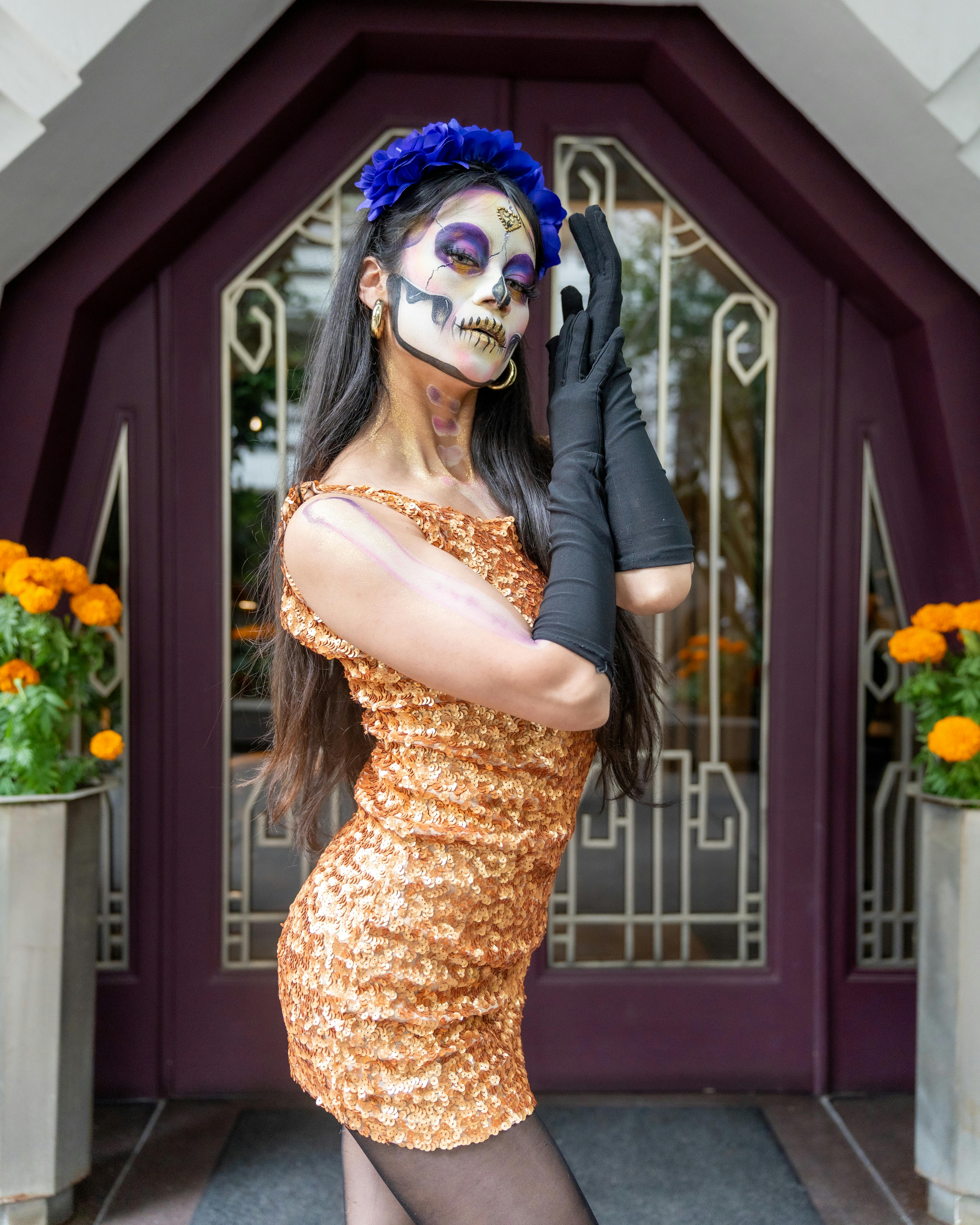 day of the dead catrina in vibrant costume