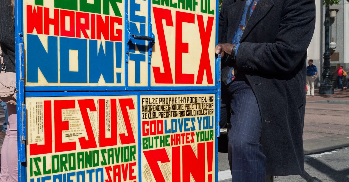 Preaching Sign Street Preacher with Colorful Religious Signs in San Francisco · Free ...