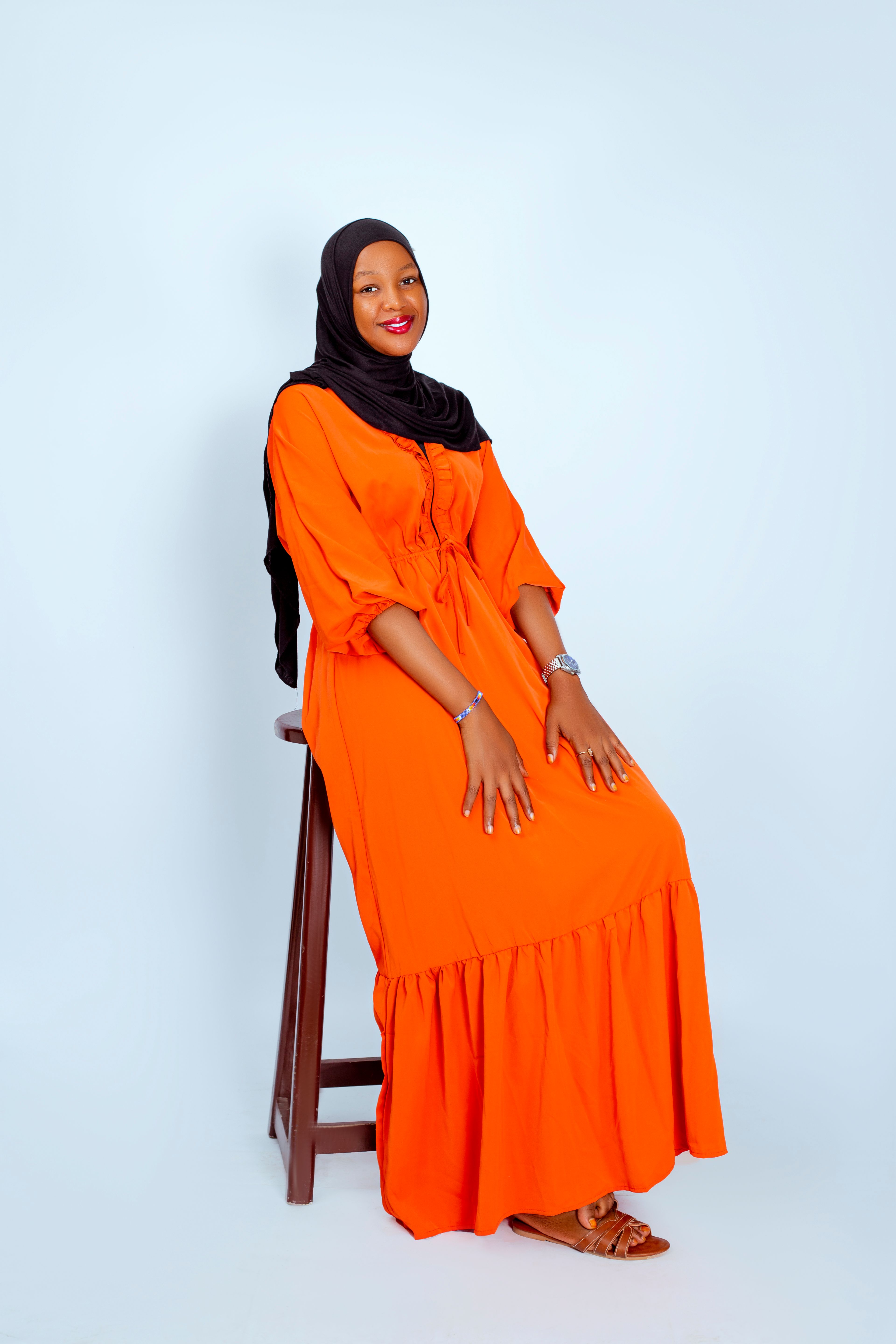 open lace back dress Türkeye Burnt Orange Flare Abaya – Sajdah Couture main image 1
