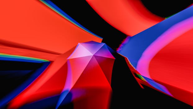 Vivid abstract digital art with red, blue, and black geometric shapes. Perfect for modern backdrops.