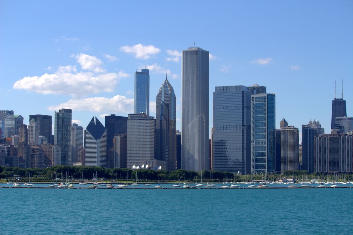 Chicago skyline overlooking Lake Michigan on a clear day