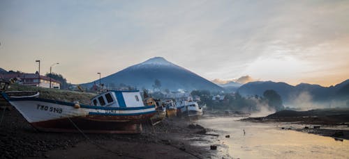 日中の海岸のボート