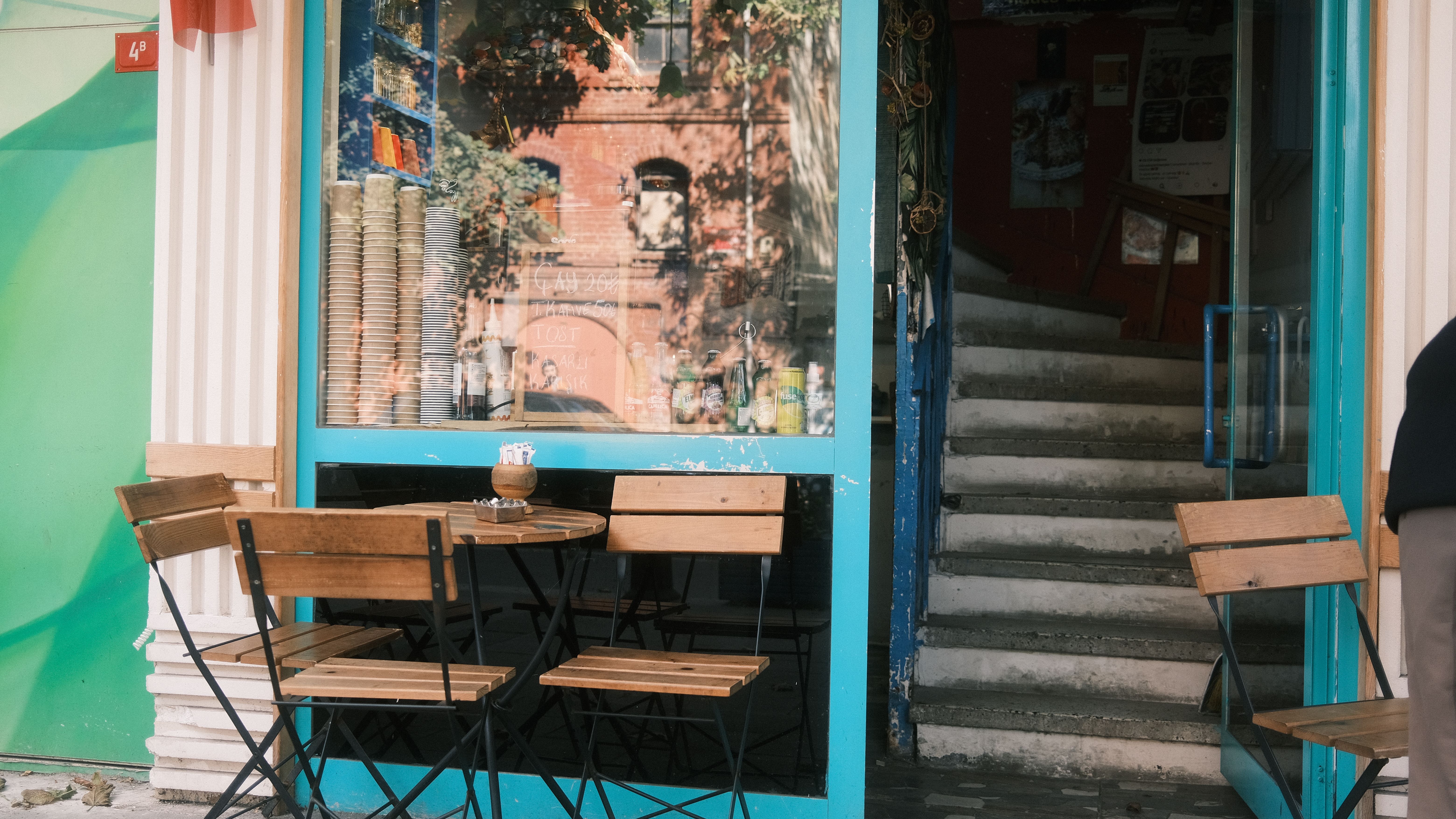 Cozy outdoor cafe in Istanbul, Turkey, with a warm and inviting atmosphere.