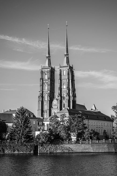 Free Black and white photo of the iconic Wrocław Cathedral in Poland. Stock Photo