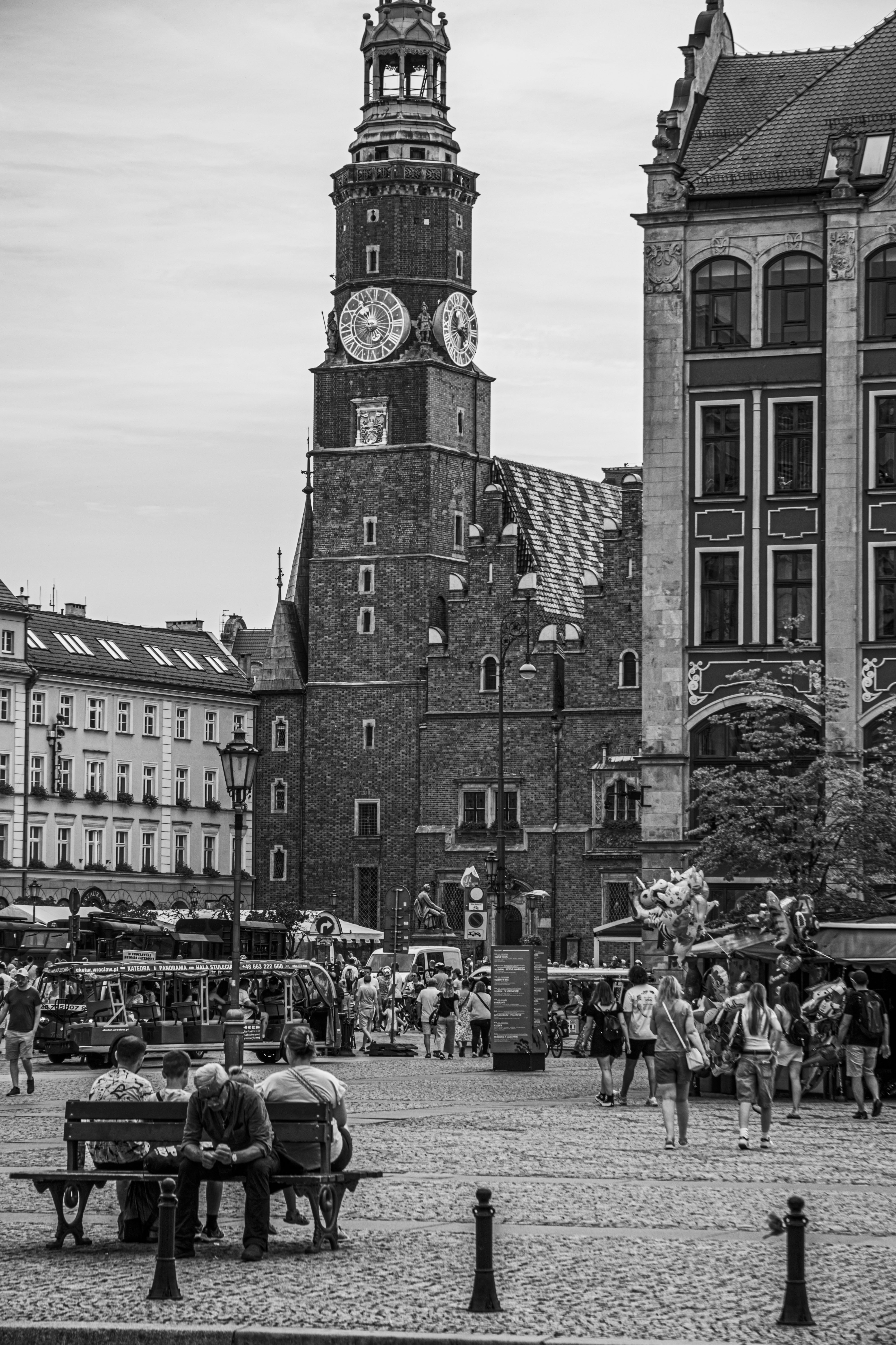 Black and White Old Town Square with Clock Tower · Free Stock Photo