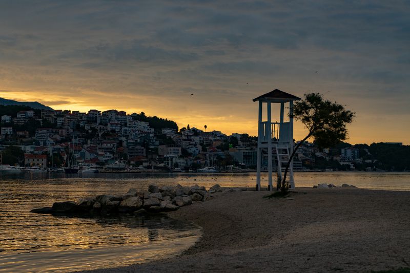 Sunset beach scene in Split, Croatia