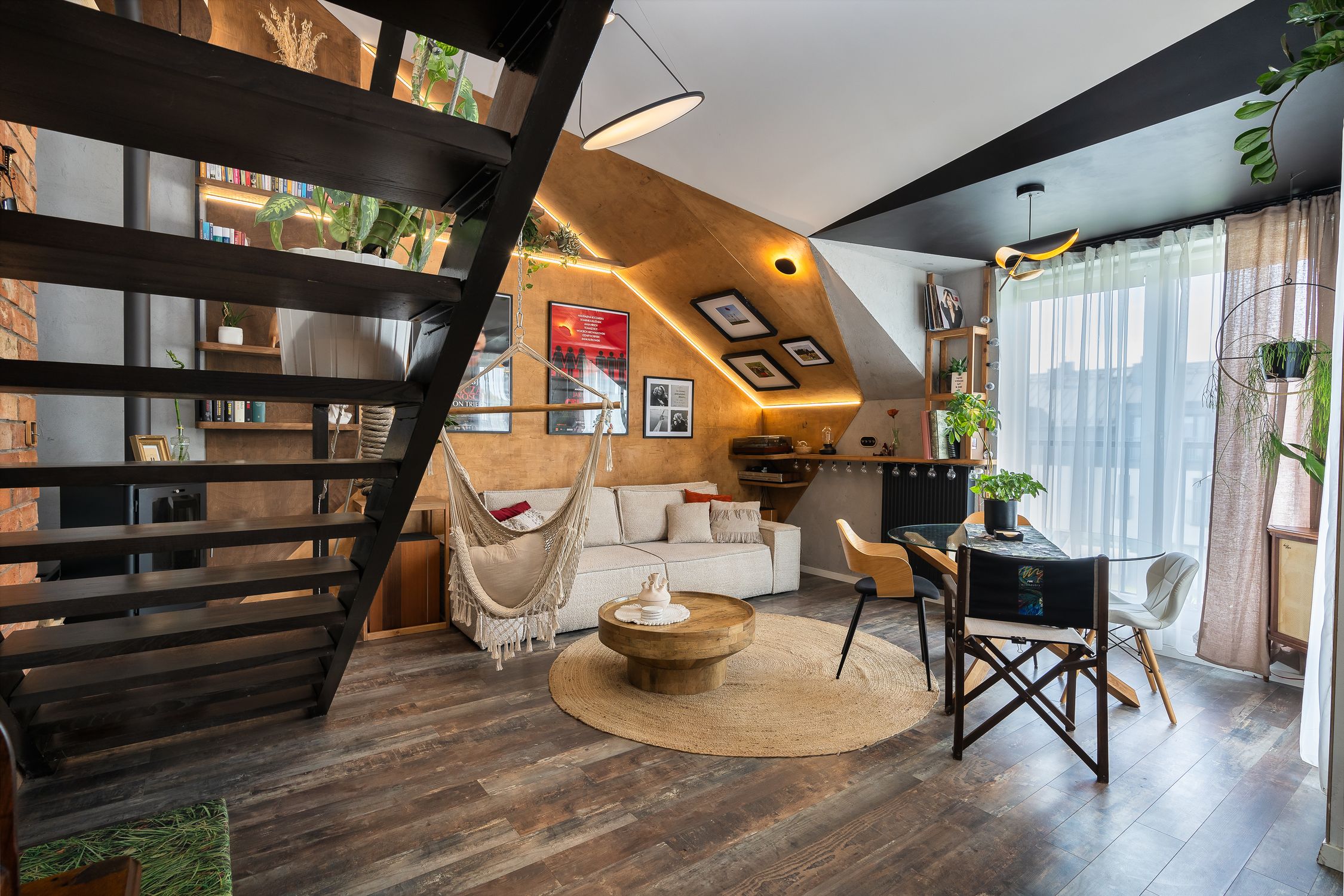 Modern Cozy Loft Living Room with Hammock and Loft Staircase · Free ...