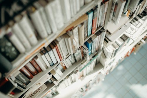 High-Angle Photo of Bookshelves