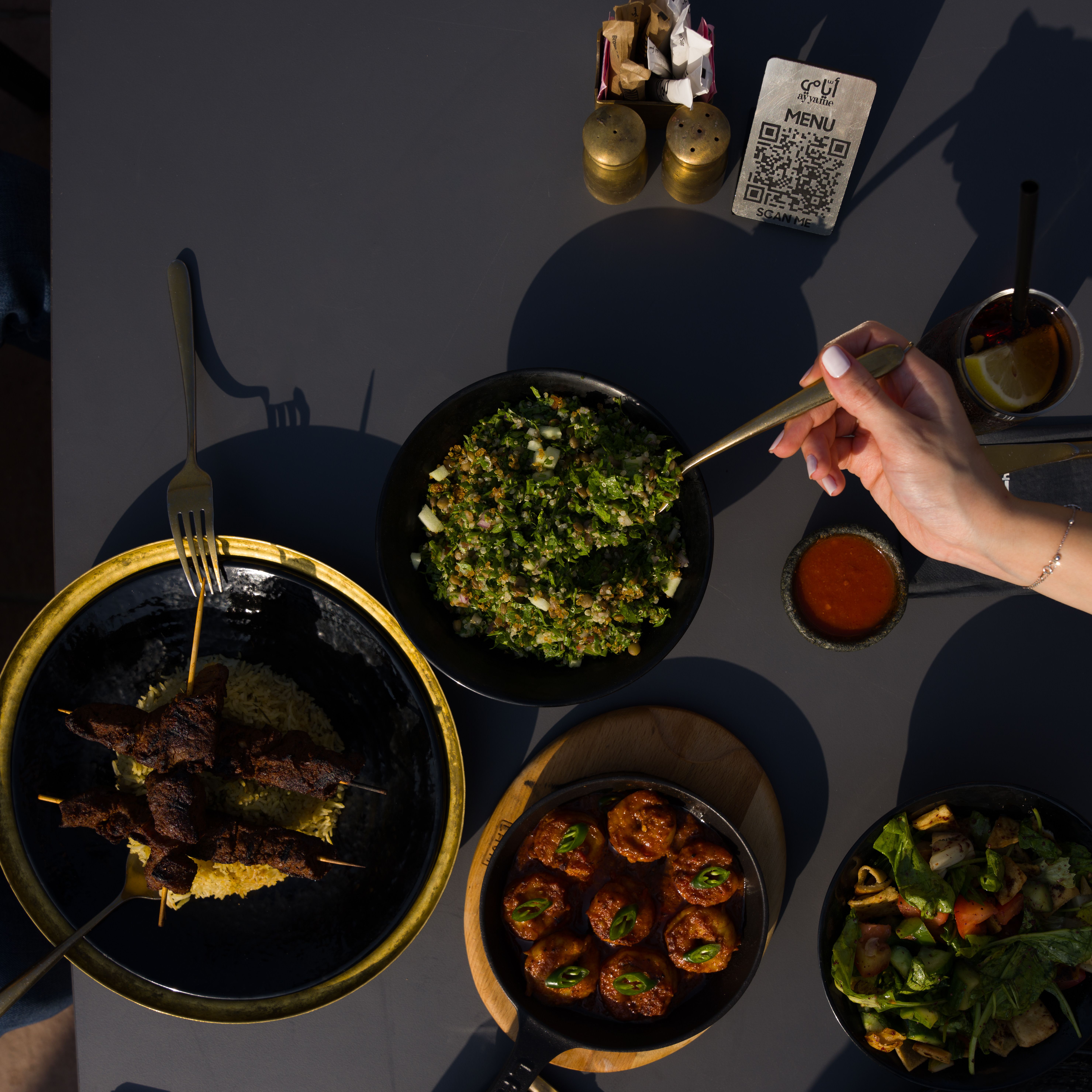 Regional curry bowls on a dark table