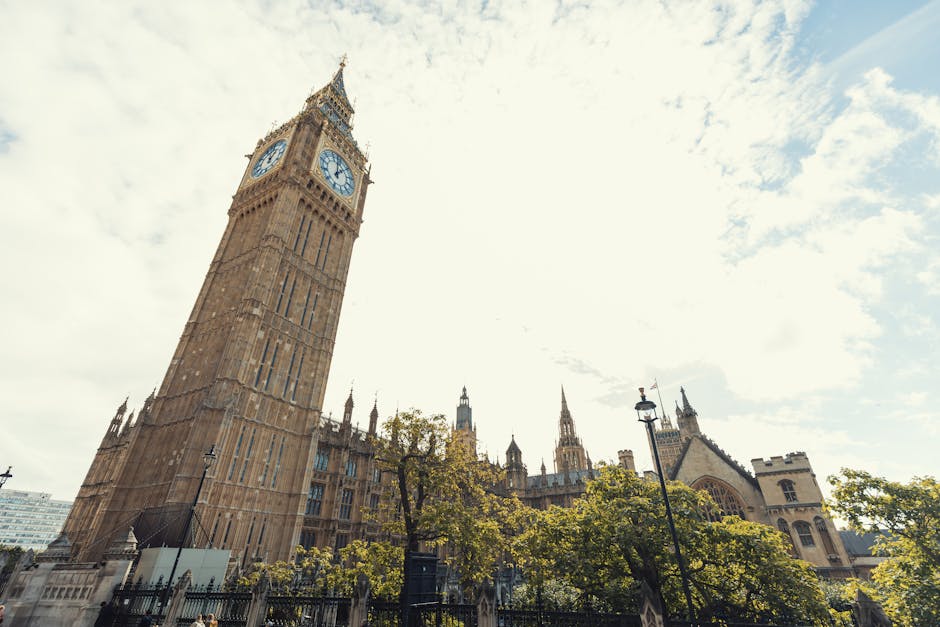 Iconic view of Big Ben and Westminster Palace in London on a sunny day.