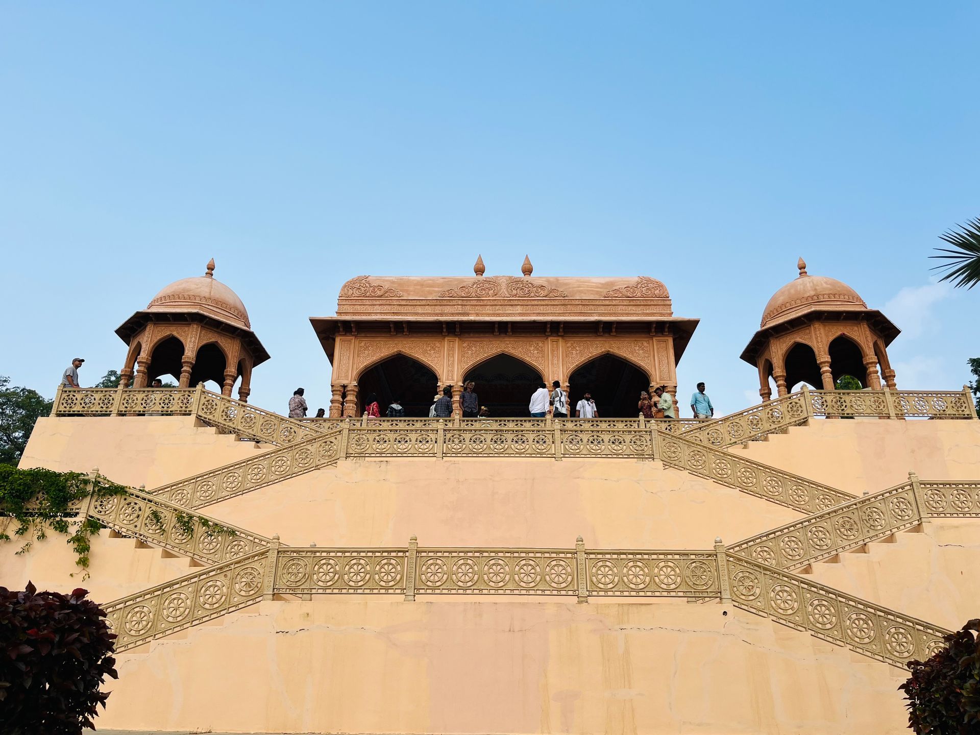 A stunning view of the intricate architecture at Ramoji Film City in India, showcasing cultural heritage.