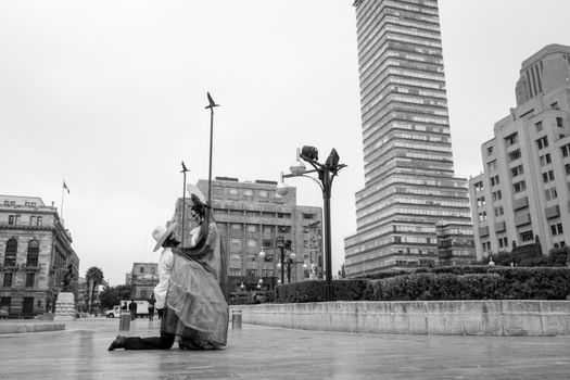 Black and white photo of a couple in Catrina costumes in Mexico City.