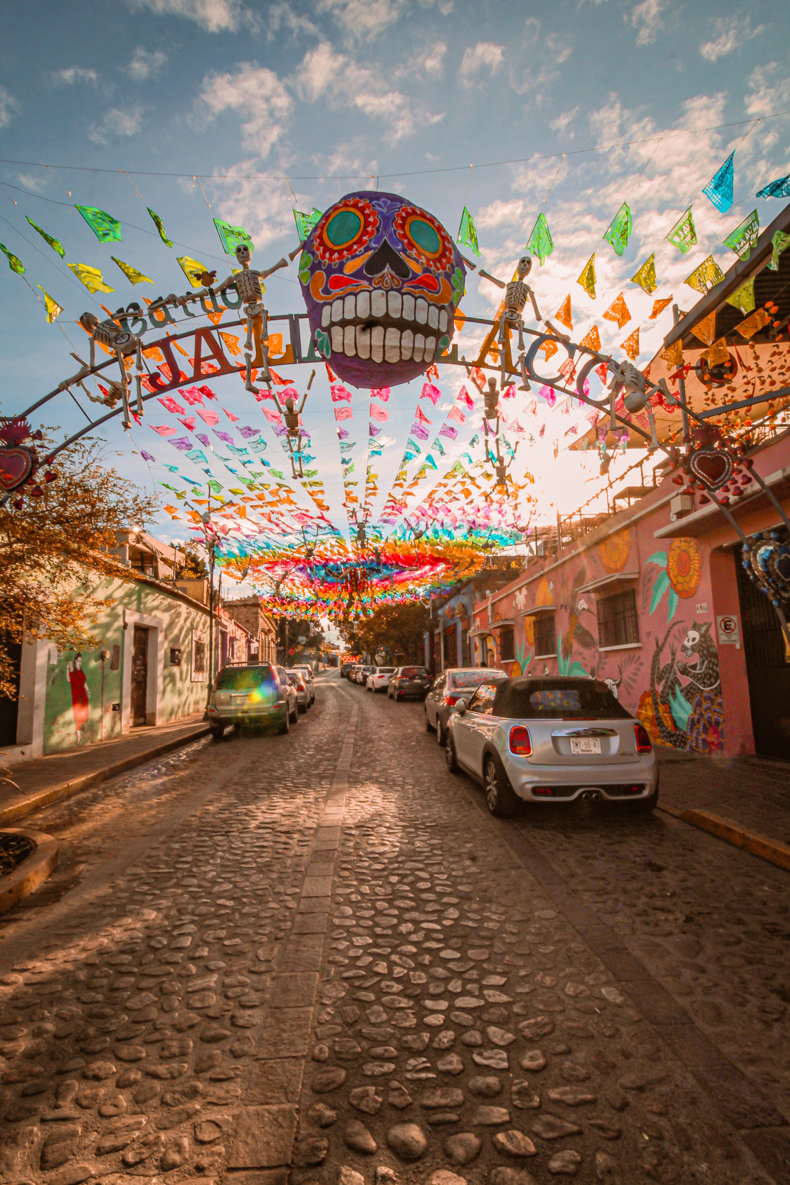 Colorful street with festive decorations in Mexico · Free Stock Photo