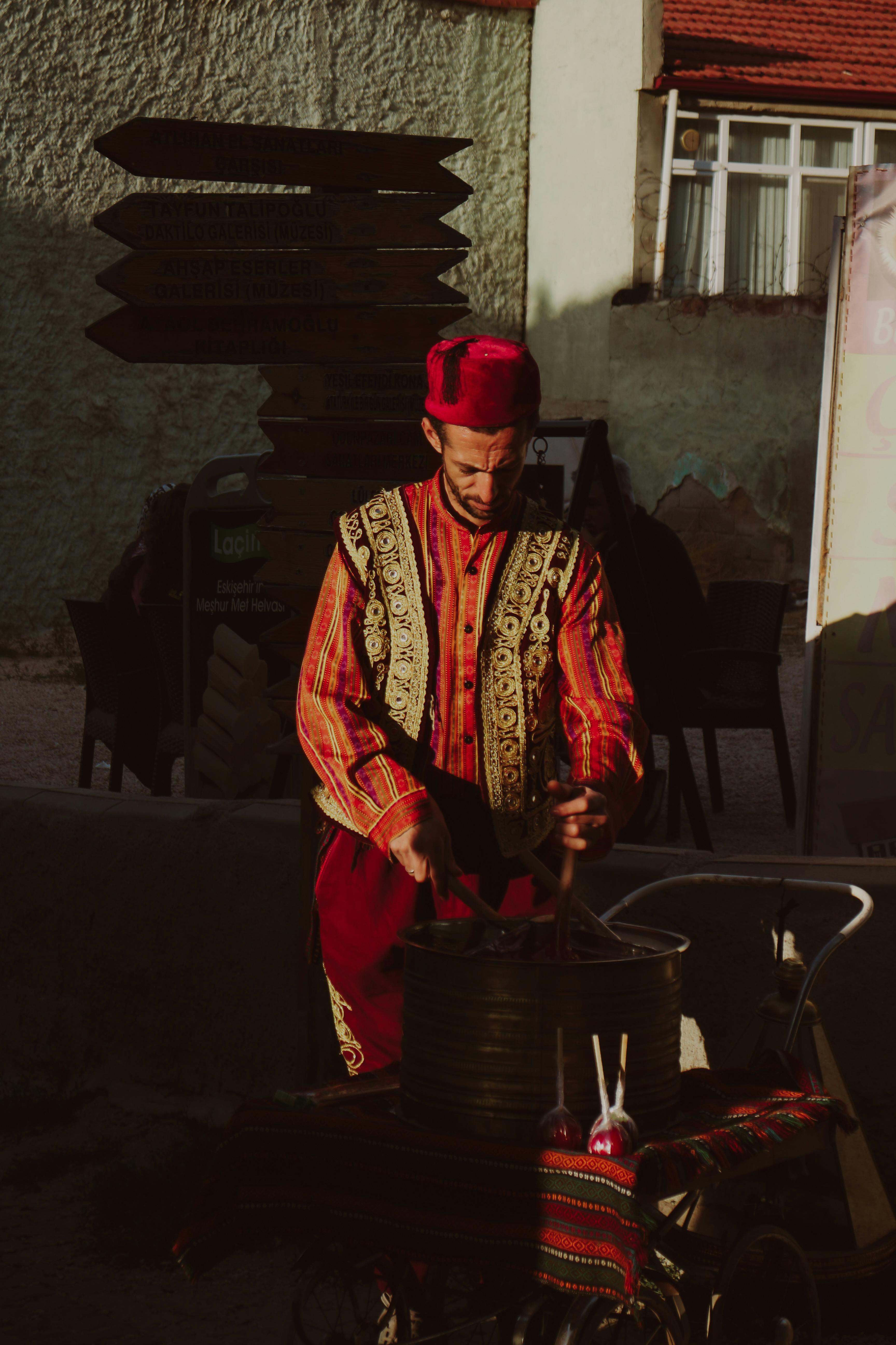 traditional street vendor in vibrant attire