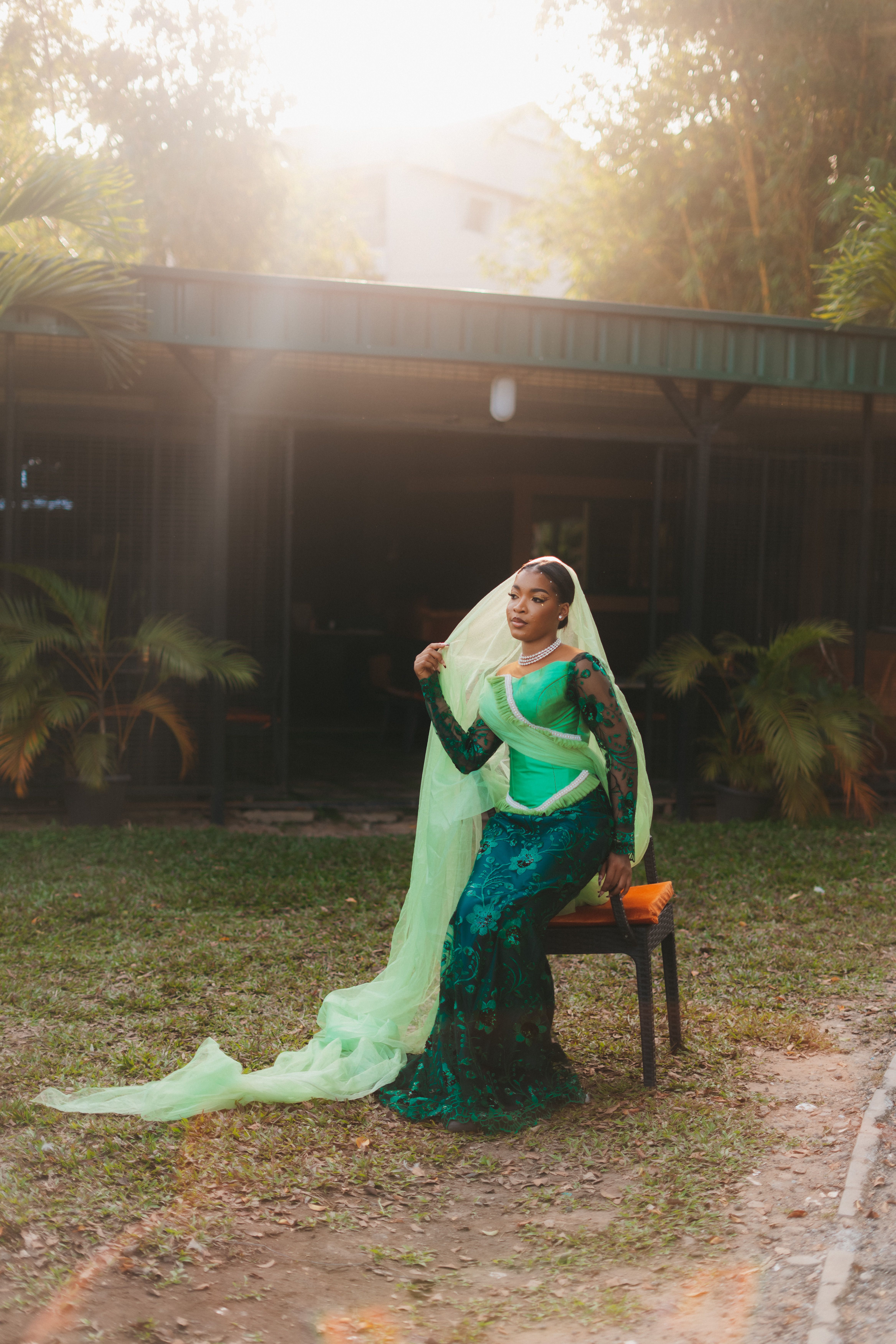 Elegant Bridal Shoot in Nigerian Garden Setting  Free Stock Photo