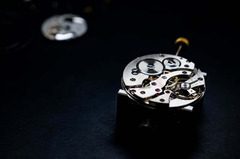 Close-up of mechanical watch movement gears