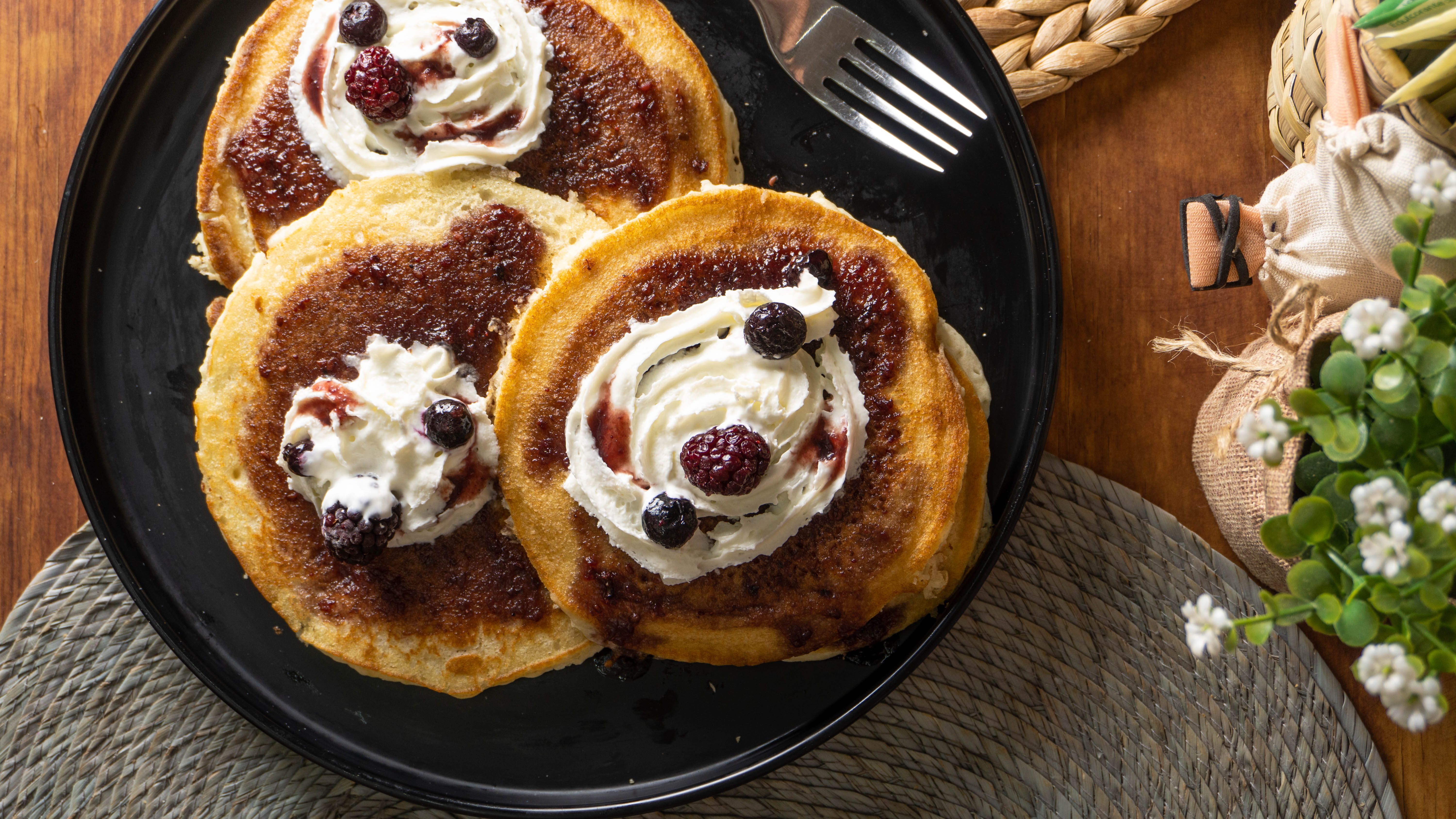 Caramelized-Onion Pancakes with Fresh Berries