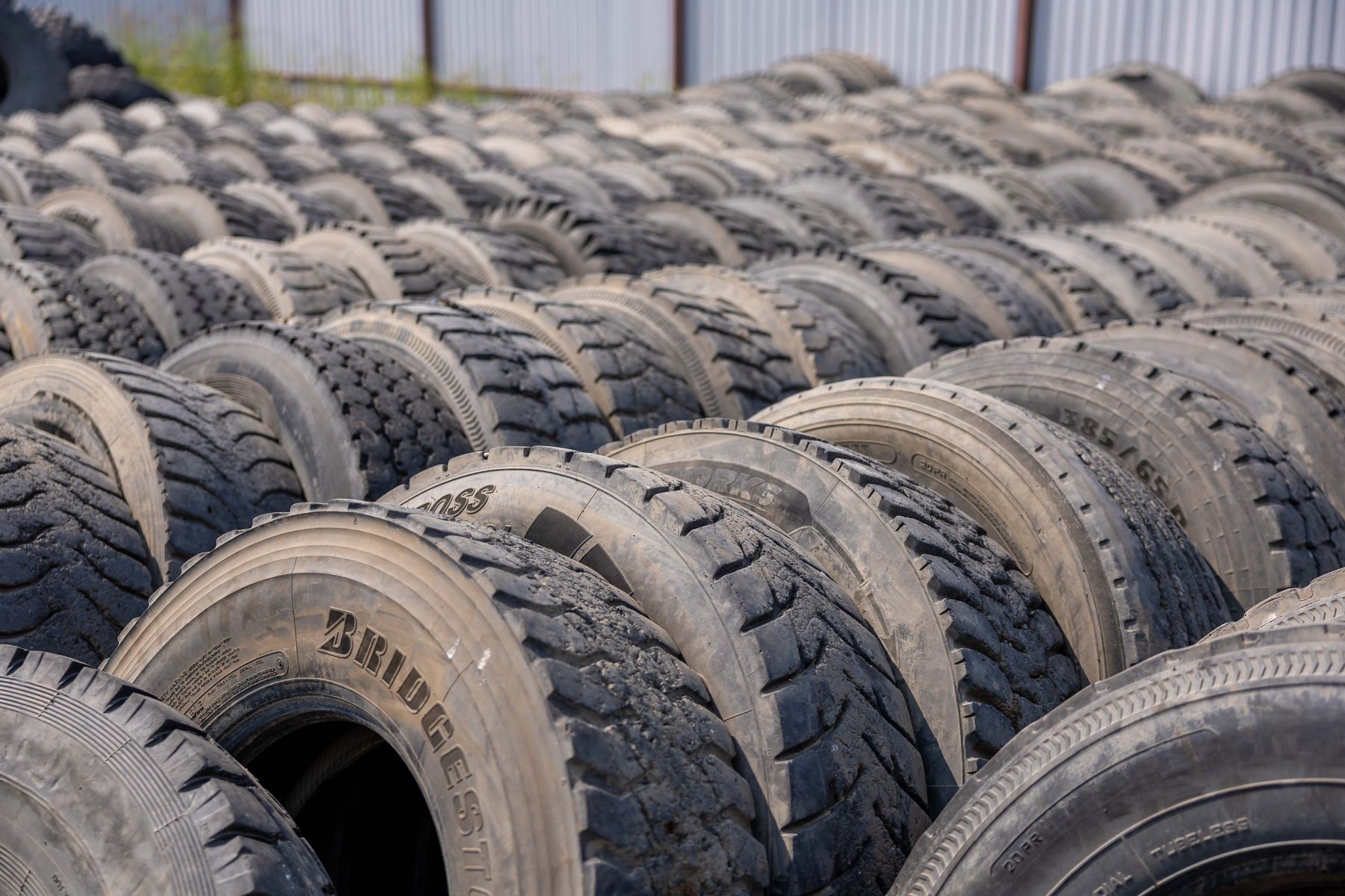 Used tyres in an industrial setting