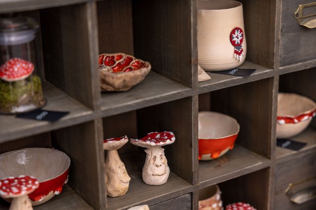Handcrafted ceramics on display, photo by Sergei Starostin on Pexels