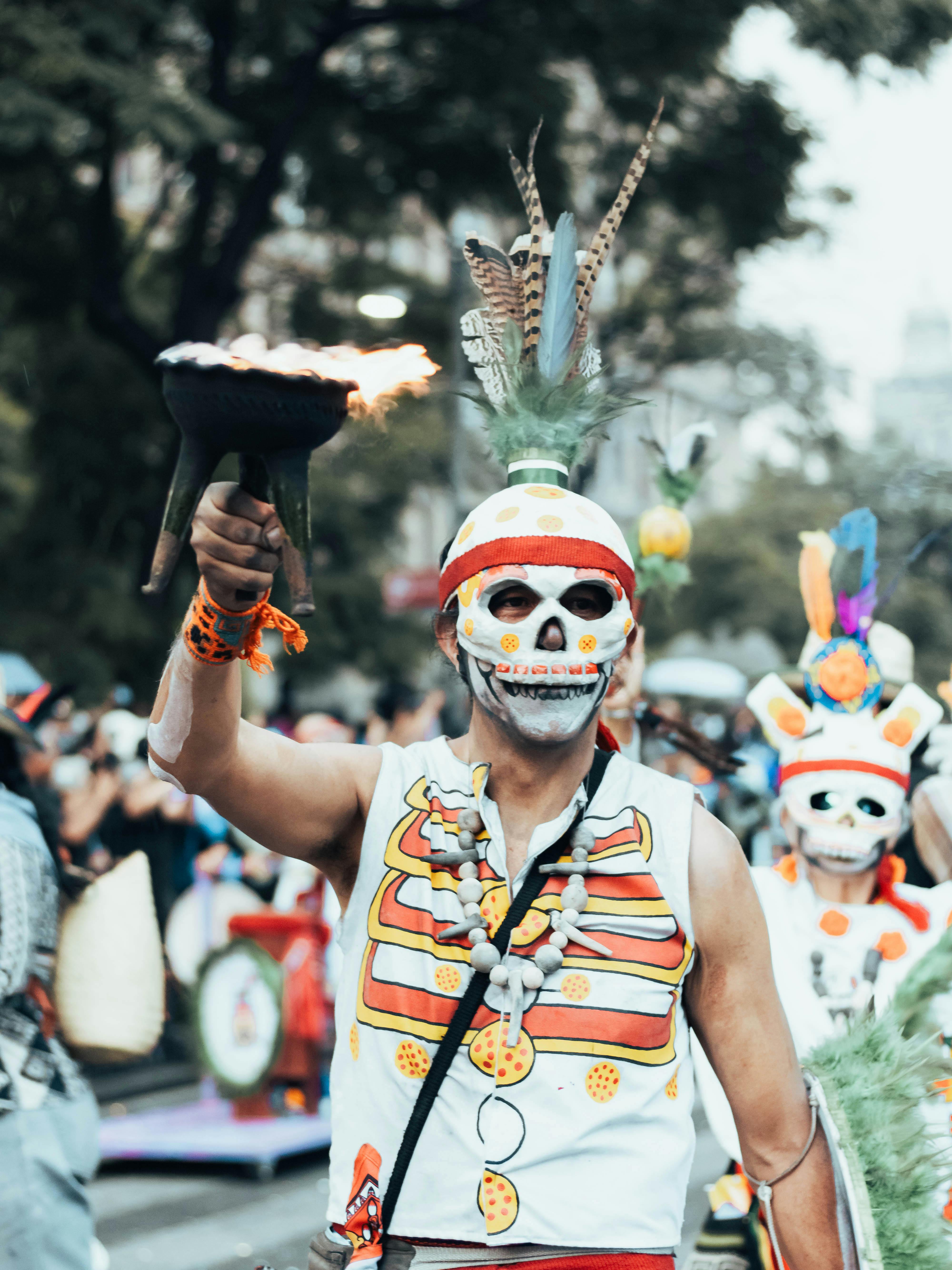vibrant day of the dead parade in mexico city
