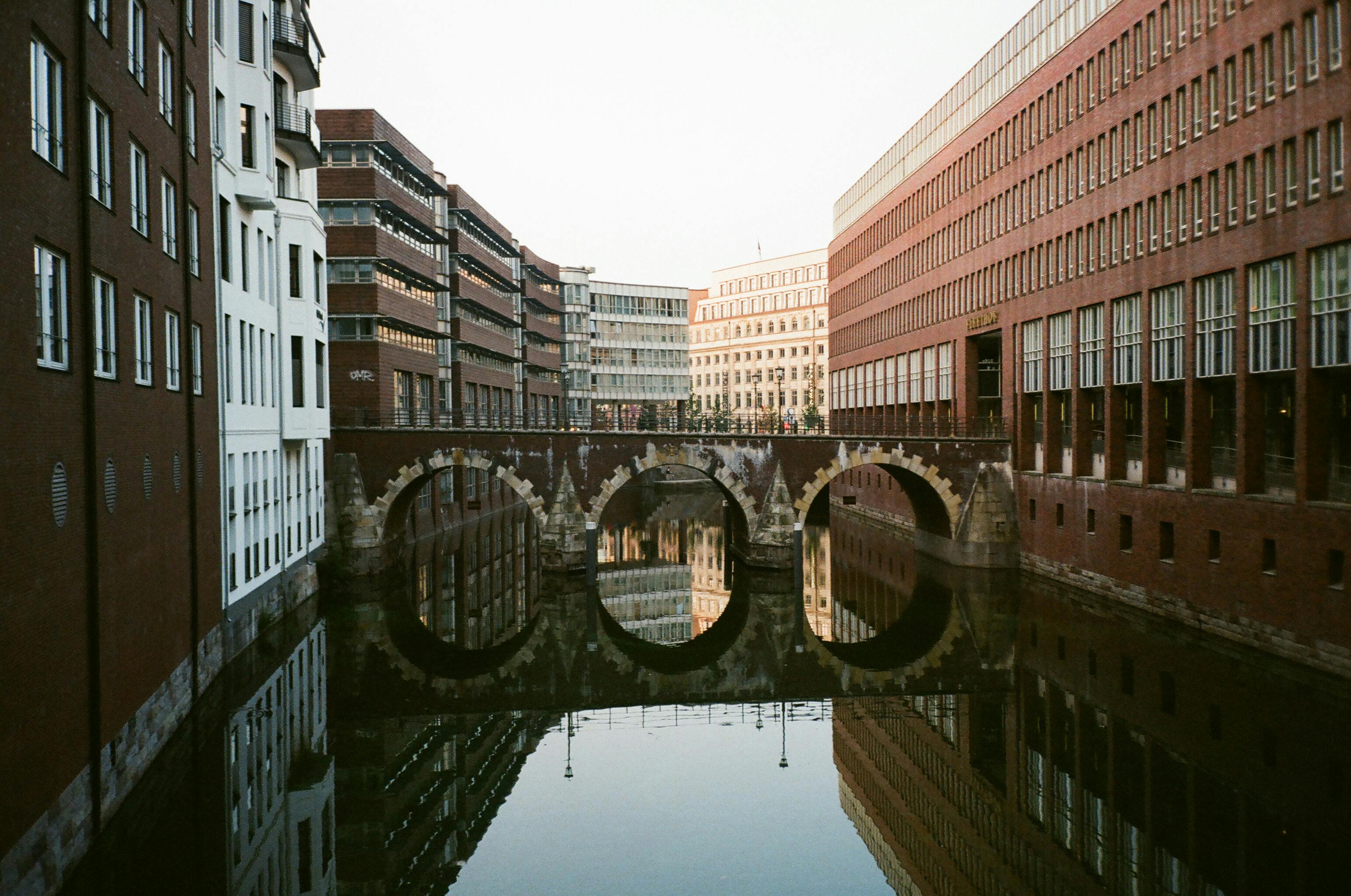 photo of bridge between buildings