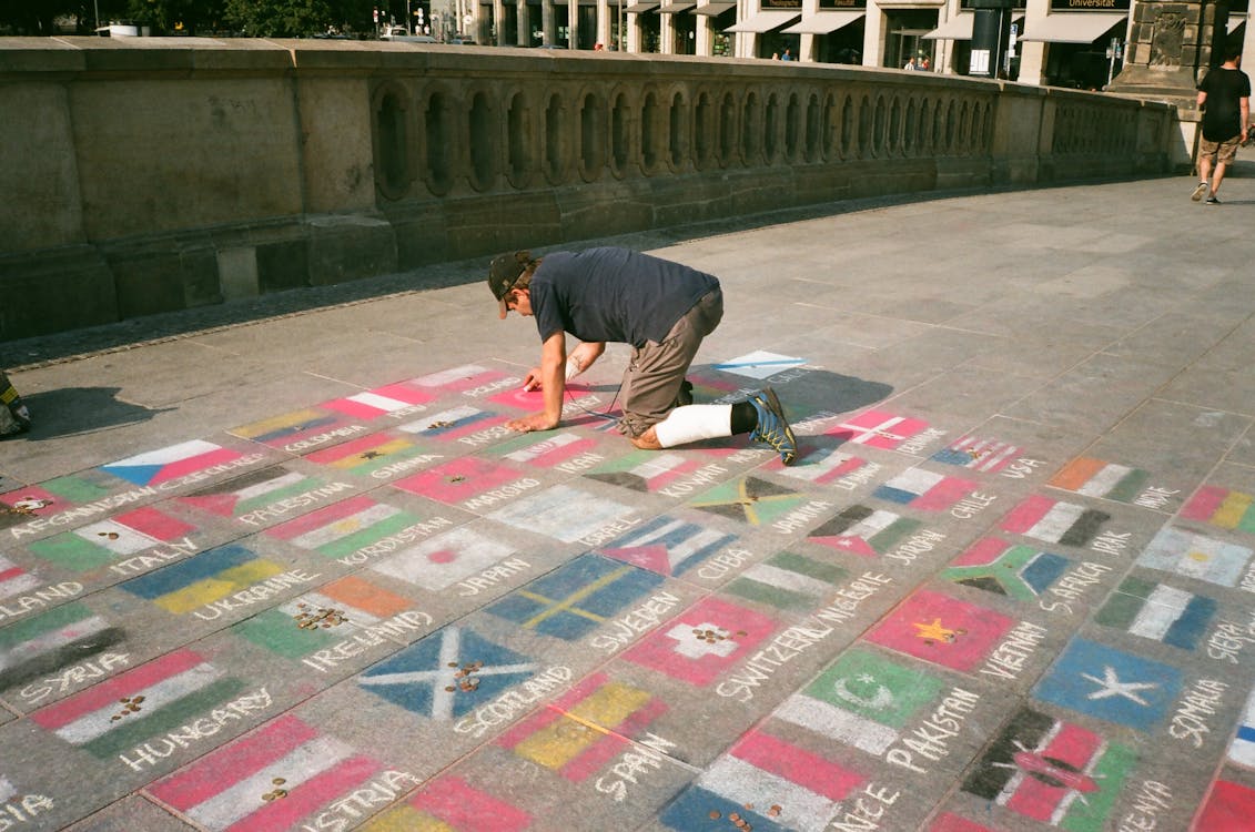 Free Man Drawing on Floor Stock Photo