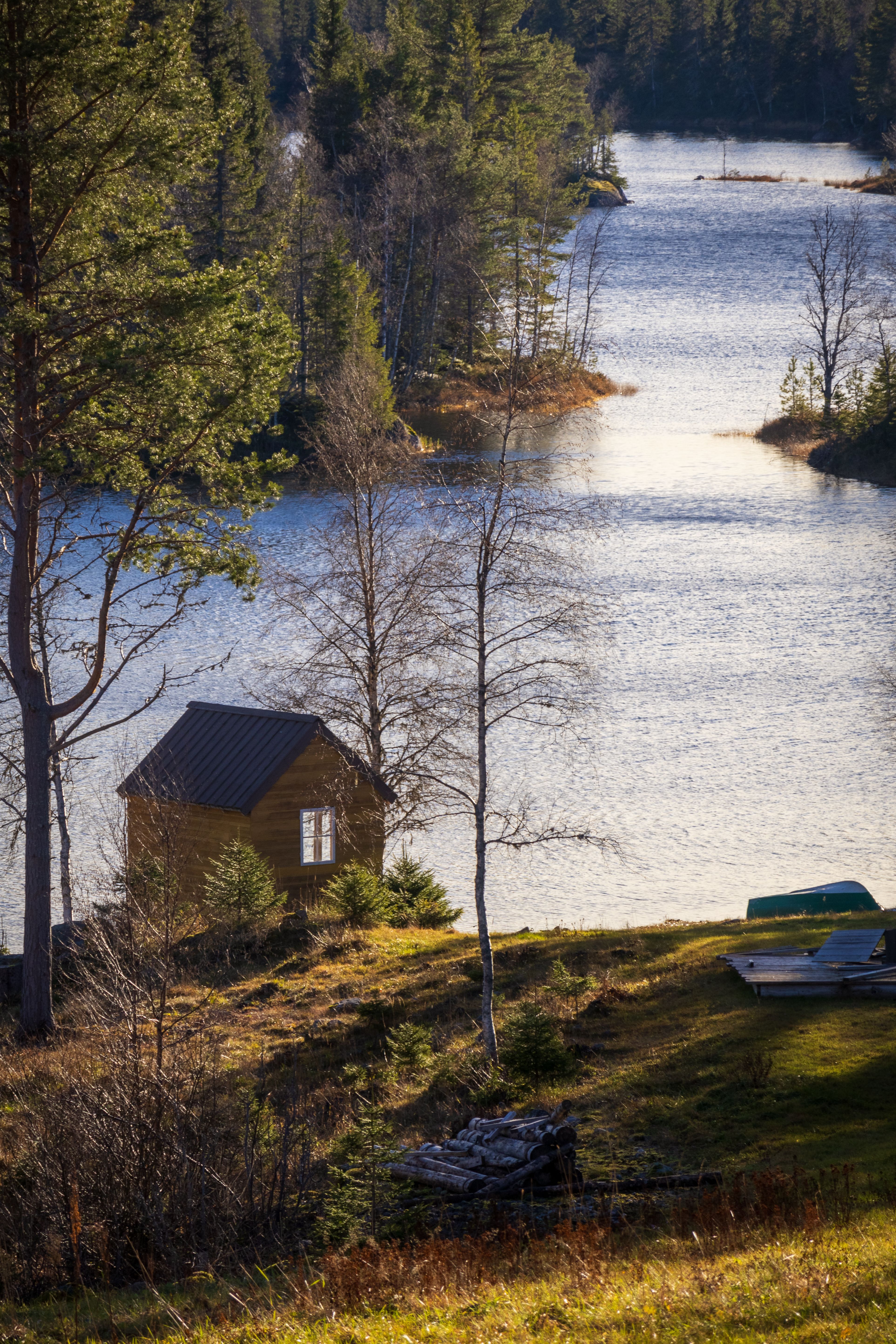 Serene Lakeside Cabin in a Forest Landscape · Free Stock Photo