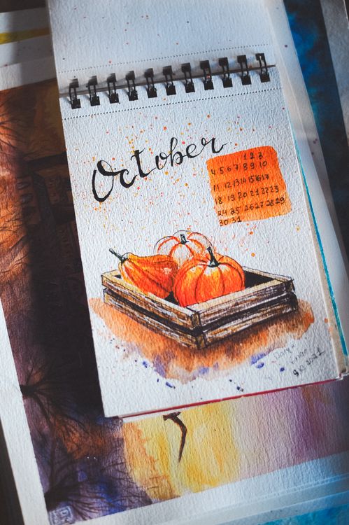 October Calendar Page with Pumpkin Drawing · Free Stock Photo