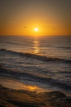 Capture of a tranquil sunrise over the Atlantic Ocean at Mar del Plata, Argentina.