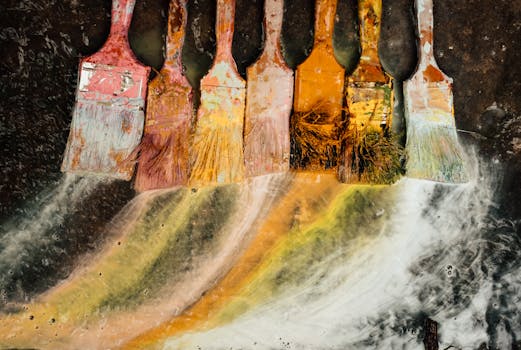 用彩色画笔在纹理画布上创作出抽象艺术图案