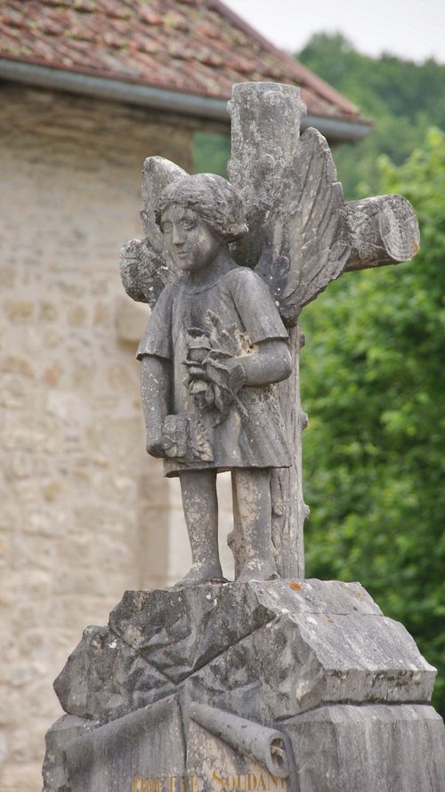 Free A detailed stone angel statue stands outdoors in Labalme, France. Stock Photo