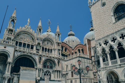 Free A breathtaking view of Basilica di San Marco showcasing its intricate architecture in Venice, Italy. Stock Photo