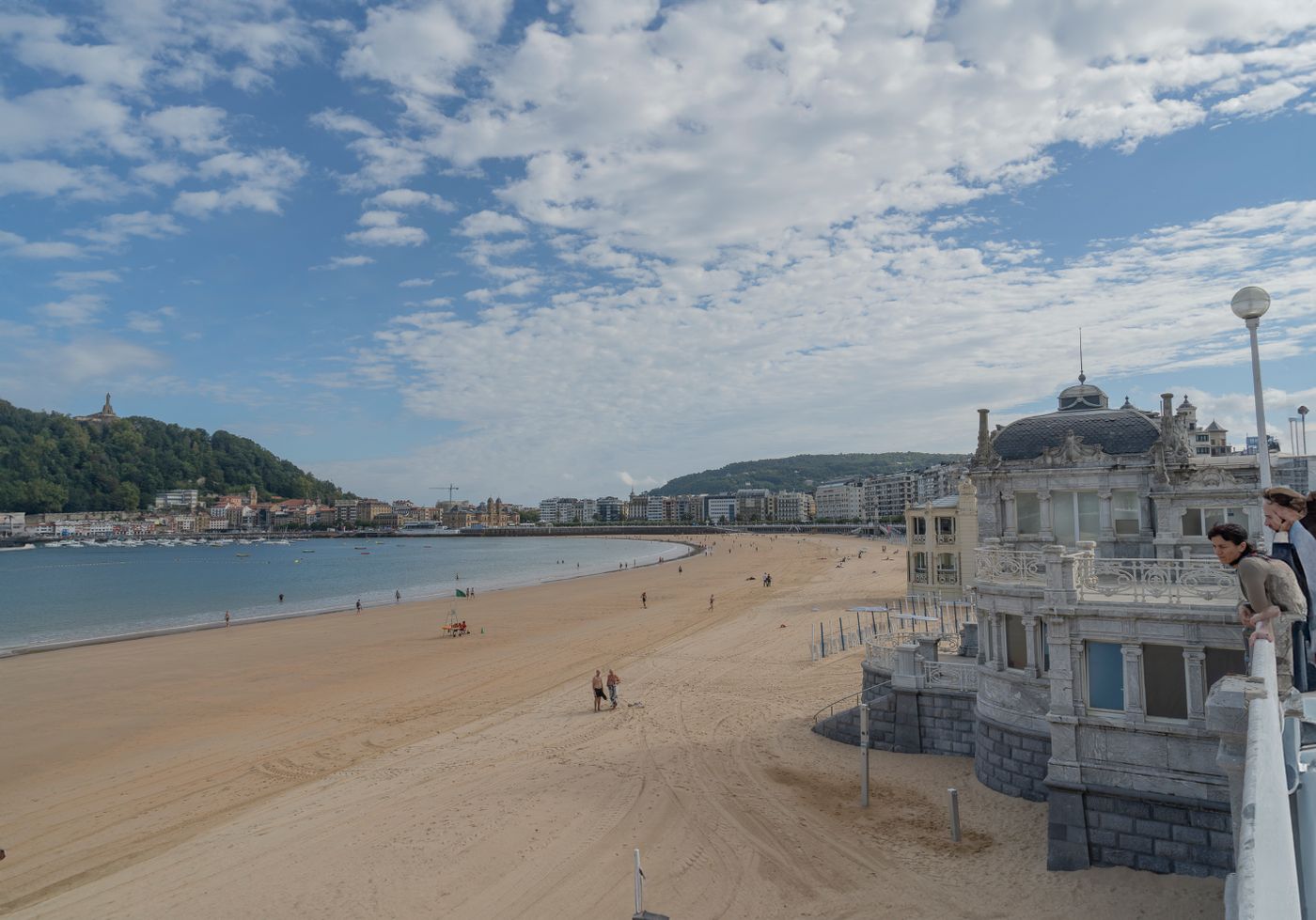 La Concha beach and bay in San Sebastián, Spain, with the seafront buildings behind