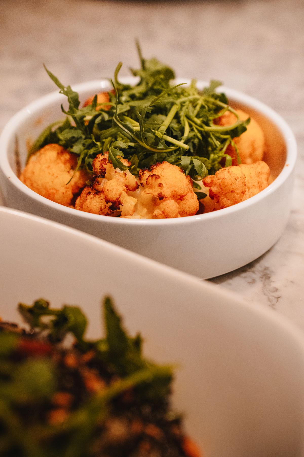 Roasted cauliflower with arugula, a lighter Thanksgiving side