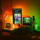 Colorful Home Office with Computer Setup and Lighting