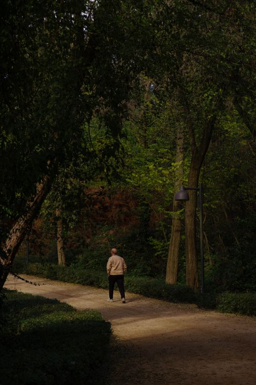 Free A person walking along a tree-lined path in a peaceful İstanbul park. Stock Photo