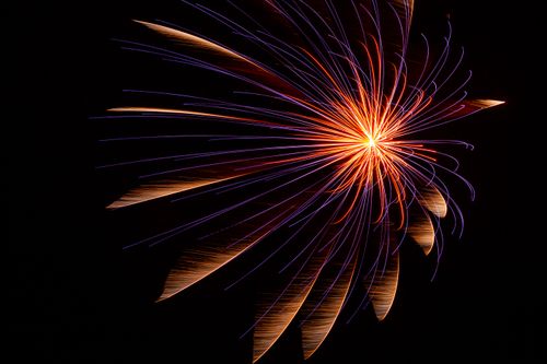 Free Spectacular display of vivid fireworks exploding with dynamic patterns at night. Stock Photo
