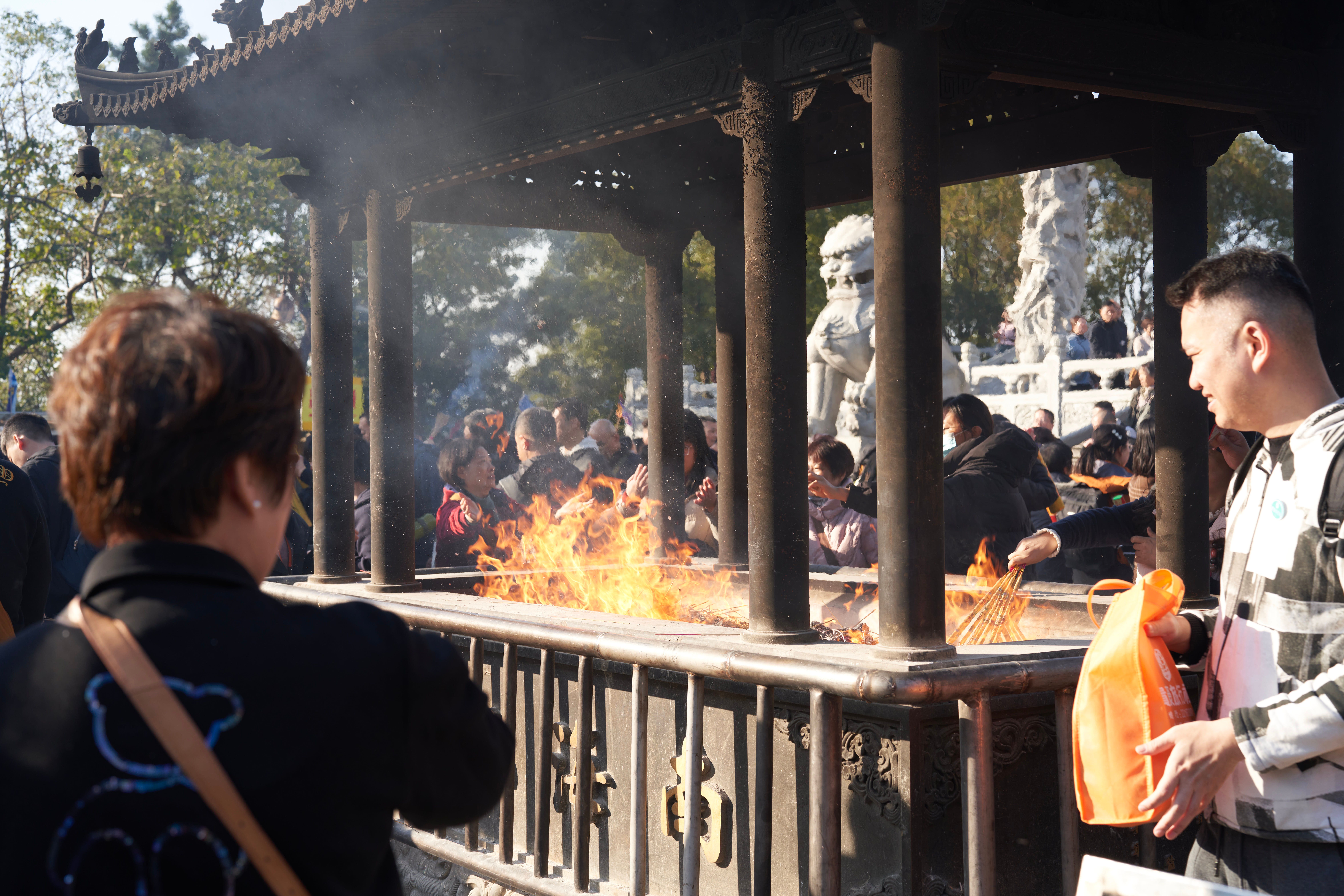 Outdoor Incense Burning Ritual at Temple · Free Stock Photo